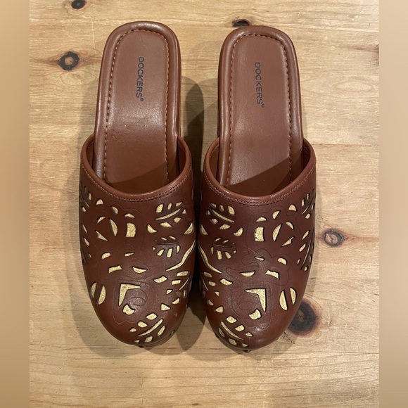 Dockers Leather Boho Tribal cottagecore patchwork studded clogs size 11M - Picture 3 of 6